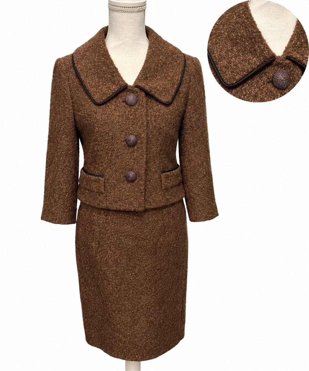 Vintage 50s 60s Brown Boucle Skirt Suit ILGWU Jacket Pencil Skirt 28 Waist